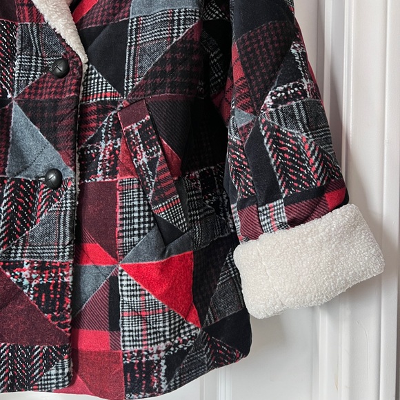 Derek Lam 10 Crosby Hayden Quilted Red Black Faux Fur Coat Peacoat Large - Picture 8 of 11